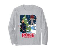 Stranger Things: Navidad, Paz en la Tierra, Hopper y Demogorgon Manga Larga, Unisex para Adultos, Gris Jaspeado, S