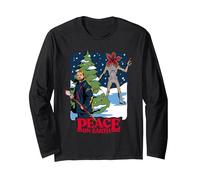 Stranger Things: Navidad, Paz en la Tierra, Hopper y Demogorgon Manga Larga, Unisex para Adultos, Negro, XL