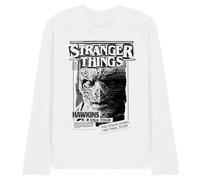 Stranger Things Newspaper Vecna Unisex Long Sleeve T Shirt, White, XX-Large