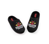 Stranger Things Pantuflas unisex para niños con el logo negro | Calzado de interior para relajarse | Pantuflas cómodas con diseño de la serie | Merchandising