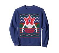 Stranger Things - Patrón de Navidad Demogorgon Sudadera, Unisex para Adultos, Azul Marino, L