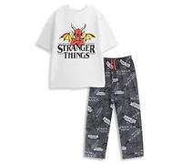 Stranger Things Pijama de Manga Corta y Pierna Larga con Logo Blanco para Hombre | Ropa de Dormir Retro para Dormir y Relajarse | Diseño icónico de la Serie de televisión