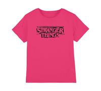 Stranger Things Punk Logo Negro Camiseta Infantil, Rosa Fuerte, 9-11 A