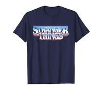 Stranger Things Retro 80s Logotipo de Texto épico Camiseta, Hombre, Azul Marino, 6XL