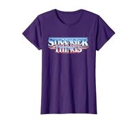 Stranger Things Retro 80s Logotipo de Texto épico Camiseta, Mujer, Morado, XS