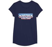Stranger Things Retro 80s Logotipo de Texto épico Camiseta, Niñas, Azul Marino, XS