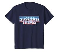 Stranger Things Retro 80s Logotipo de Texto épico Camiseta, Niños, Azul Marino, 6 años
