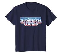 Stranger Things Retro 80s Logotipo de Texto épico Camiseta, Niños, Azul Marino, 8 años