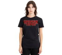Stranger Things Retro Drippy Logo Camiseta de Mujer, Negro, M