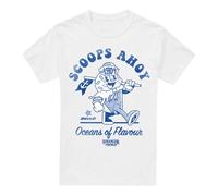 Stranger Things Scoops Ahoy Retro Camiseta, Blanco, L Unisex Adulto