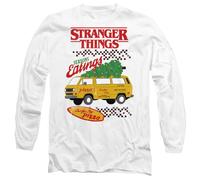 Stranger Things Seasons Eatings Pizza Van Christmas Unisex Long Sleeve T Shirt, White, Small