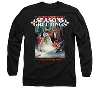 Stranger Things Seasons Greetings Snowman Christmas Unisex Long Sleeve T Shirt, Black, Large