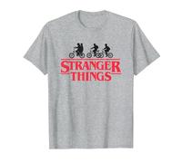 Stranger Things Silhouette Bike Logo Camiseta, Hombre, Gris Jaspeado, M