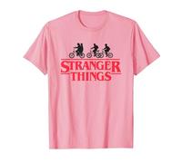 Stranger Things Silhouette Bike Logo Camiseta, Hombre, Rosado, XL