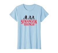 Stranger Things Silhouette Bike Logo Camiseta, Mujer, Azul Bebé, M
