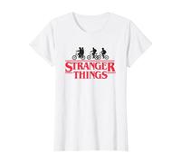 Stranger Things Silhouette Bike Logo Camiseta, Mujer, Blanco, M