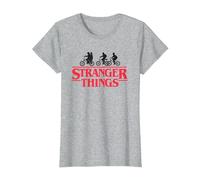 Stranger Things Silhouette Bike Logo Camiseta, Mujer, Gris Jaspeado, XS