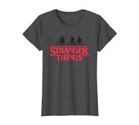 Stranger Things Silhouette Bike Logo Camiseta, Mujer, Jaspeado Oscuro, 3XL