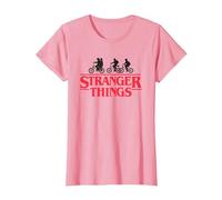 Stranger Things Silhouette Bike Logo Camiseta, Mujer, Rosado, L