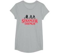 Stranger Things Silhouette Bike Logo Camiseta, Niñas, Gris Jaspeado, S