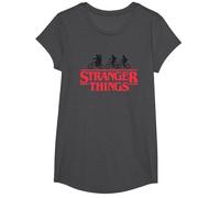 Stranger Things Silhouette Bike Logo Camiseta, Niñas, Jaspeado Oscuro, XS