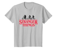 Stranger Things Silhouette Bike Logo Camiseta, Niños, Plata, 3 años