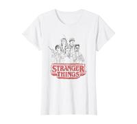 Stranger Things Sketch Group Logo Camiseta, Mujer, Blanco, 3XL