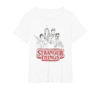 Stranger Things Sketch Group Logo Camiseta, Mujer Tallas Grandes, Blanco, 1XL Grande