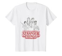 Stranger Things Sketch Group Logo Camiseta, Niños, Blanco, 10 años