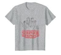 Stranger Things Sketch Group Logo Camiseta, Niños, Gris Jaspeado, 4 años