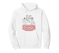 Stranger Things Sketch Group Logo Sudadera con Capucha, Unisex para Adultos, Blanco, M