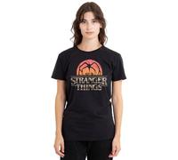 Stranger Things Sunset Logo Ladies T Shirt, Black, X-Large