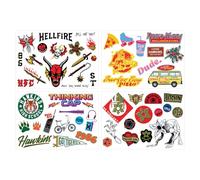 Stranger Things Tech Decals - Juego de calcomanías de vinilo con licencia oficial, Demogorgons, Hellfire Club, Hawkins High & Town Logos, 4 hojas