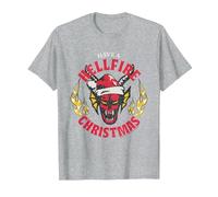 Stranger Things Tiene una Navidad Infernal Camiseta, Hombre, Gris Jaspeado, M