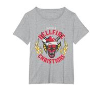 Stranger Things Tiene una Navidad Infernal Camiseta, Mujer Tallas Grandes, Gris Jaspeado, 6XL Grande