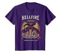 Stranger Things Vintage Hawkins High Hellfire Camiseta, Niños, Morado, 8 años