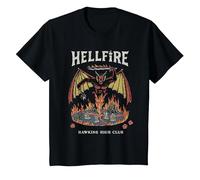 Stranger Things Vintage Hawkins High Hellfire Camiseta, Niños, Negro, 6 años