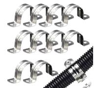 Strap Clamp - Stainless Steel U Tube Strap, Reinforced Rib Extra Strength, Portable 2 Hole 10Pcs Metal Tension Clamp | Heavy Duty On Installation For EMT Conduit Support