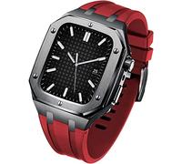 Strap WTCH de goma+Kit de modernas de estuche de acero inoxidable, compatible con Apple Watch Series 8/7 45 mm, banda de reemplazo de lujo y bisel, para iWatch Serie 6/5/4/SE