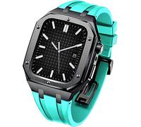 Strap WTCH de goma+Kit de modernas de estuche de acero inoxidable, compatible con Apple Watch Series 8/7 45 mm, banda de reemplazo de lujo y bisel, para iWatch Serie 6/5/4/SE