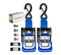 Strapinno 2 Correas de trinquete retráctiles de Acero Inoxidable (1 7/8 Pulgadas x 4 pies), amarres de popa para Remolque de Barco, Soportes de Montaje adicionales y Juego de Pernos, Gancho en S con