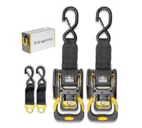 Strapinno 2PCS Retractable Ratchet Straps (1 7/8 in x 4 ft) Heavy Duty Transom Tie Downs with Extension Straps, Bolt Set & Safety Latch S-Hooks,for Boat,ATV, Trailers, Break Strength 3,000LBS/1,360KG