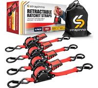 Strapinno - Correas de carraca retráctiles de 1 x 10 pies, amarres Seguros con Asas de Acero revestidas de Goma, para Motocicleta, Jetski, Kayak, Resistencia a la Rotura 1.5 libras/680 kg (Correa