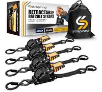 Strapinno Correas de trinquete retráctiles de 1 Pulgada x 10 pies, amarres Seguros con Asas de Acero recubiertas de Goma, para Motocicleta, Jetski, Kayak, Resistencia a la Rotura 1.5 libras/680 kg