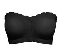 Strapless Bra for Women, Seamless Front Closure Strapless Bandeau Bra, Non-Slip&Comfort Support, Effortless to Put On (Black,XL)