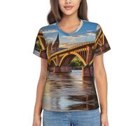 Strasbourg Sundown Print - Camisetas clásicas con cuello en V para mujer, camisetas de entrenamiento, para uso diario, Negro, 3XL