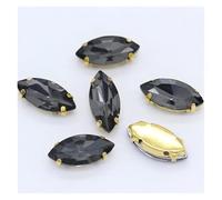 Strass Metal Ojo de caballo for coser, garras doradas con diamantes de imitación, formas marquesinas for costura, joyas, vestidos de novia, bolsos, adornos(Black diamond,9x18mm 12pcs)