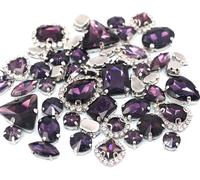 Strass para Coser, Adornos de Costura Diamantes imitación, 50 Uds., Mezcla Formas, Ajuste Garra, Multicolor, Varios tamaños(Deep Purple)