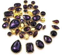 Strass para Coser, Adornos de Diamantes imitación, 50 Uds., Mezcla Cristal, Garra Dorada, Ajuste, múltiples Zapatos DIY, Ropa(Deep Purple)