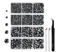 Strass Termoadhesivo para Ropa,Piedras Strass Jet Hematite hotfix para Manualidades,5 Tamaños Mixtos,Cristales Termoadhesivos con Kit de Pinza y Lápiz de Cera,SS6-SS30,Hematita jet